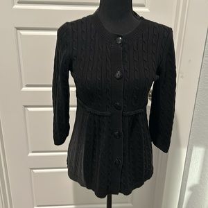 Ann Taylor Loft:Black button-down sweater, empire waist, elbow length sleeves, M